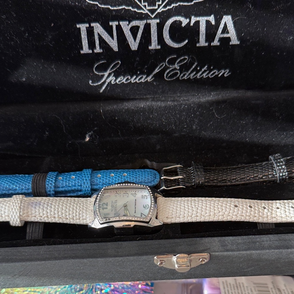 Invicta Special Edition Watch with Blue, Black, and White Straps